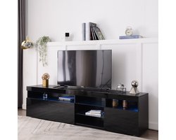 OKWISH TV meubel - LED-TV-Kast Met Lichtpaneel - Modern & Functioneel - Rechthoekig - Woonkamer Gebruik - 180 L x 35 B x 45 H cm - MDF - Zwart