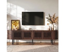 OKWISH TV-Meubel – Lowboard 178x39,5x49,5 cm – 4 Deuren – Geschikt Voor Tv Tot 75 Inch – Kabeldoorvoer – MDF Walnootkleur