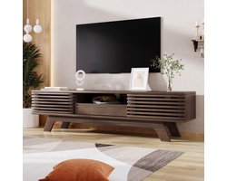 OKWISH Tv Meubel - Met 2 Deuren En 1 Lade - Met Kabeldoorvoer En Open Vakken - 150x35x44 cm - Spaanplaat - Vintage Houtkleur