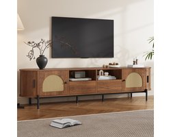 OKWISH Tv Meubel - Ovale Vorm Met Rotan En Schuifdeuren - Woonkamer - MDF Walnoot - 200 x 40 x 49,5 cm