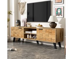 OKWISH TV Meubel - Retro Design Met 2 Deuren En Open Opbergruimte - Praktisch Tv Kast Voor Televisie - Spaanplaat - Vintage Bruin - 160,5x35,5x45 cm