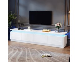 OKWISH TV meubel - TV-kast met 4 lades en geïntegreerde LED-stroken - Geschikt voor televisies tot 80 inch - 180x34x40 cm - Spaanplaat - Wit