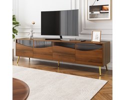 OKWISH TV Meubel - TV-Kast met Glasfront en Ingebouwde LED-Verlichting - Voor de Woonkamer - 180x40x50 cm - MDF - Hout