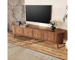 OKWISH Tv Meubel - Vintage Walnootlook - 4 Klepdeuren - Voor Woonkamer Retro Interieur - MDF Bruin - 180×38×47 cm