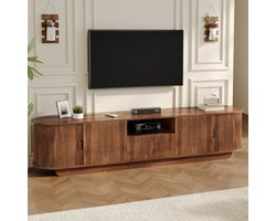 OKWISH TV Meubel Walnoot 3D Wellenstructuur Schuifdeuren Open Vak Lade Modern Design Met Opbergruimte MDF 200 x 40 x 50 cm