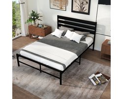 OKWISH Tweepersoonsbedden 140x200 - Stalen Bedframe - Industrieel Bed - Bedframes - Zwart