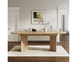 OKWISH Uitschuifbare Eettafel – 160 Tot 200×90 Cm – Voor 4 Tot 8 Personen – Afgeronde Hoeken – MDF Eikenkleur