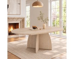 OKWISH Uitschuifbare Eettafel - Ovaal Blad voor 4 tot 8 Personen - Eetkamer - MDF in Travertinlook - 120 tot 180 x 90 x 75 cm