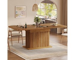 OKWISH Uitschuifbare Eettafel - Verborgen Opbergruimte - Voor Eetkamer En Werkplek - MDF En Metaal Bruin - 120 Tot 160 x 80 x 76 cm