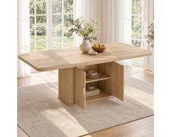 OKWISH Uitschuifbare Eettafel - Voor 6 tot 8 Personen - Met Opbergruimte - Scandinavische Stijl - MDF Eikenkleur - 150 tot 200 x 90 x 75 cm