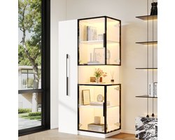 OKWISH Vitrinekast - Dubbelzijdig Glazen Design Met Uittrekbare Zijrekken - 70 x 38 x 160 cm - Veelzijdige Opbergruimte - MDF En Glas Wit
