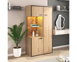 OKWISH Vitrines 78x40x150 cm - Vitrine Met Glazen Deuren En LED-Verlichting - Moderne Presentatie - Spaanplaat - Natuurlijk