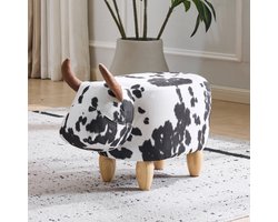 OKWISH Voetenbankje 62 x 35 x 36 cm - Antislip En Multifunctioneel - Voor Hal, Woonkamer Of Kinderkamer - Hout En Linnen - Zwart Wit