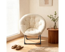 OKWISH Vouwstoel - Zachte Schotelstoel Met Ronde Rugleuning - Voor Woonkamer, Slaapkamer Of Tuin - Stof En Metaal - Beige