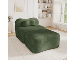 OKWISH Zitbank 1-Zits Met Ottomaan Zonder Frame Golfdesign 32D Schuim Voor Woonkamer Appartement En Slaapkamer Velvet Groen