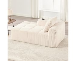 OKWISH Zitbank - 2-Zits Compacte Sofa met Hoogdicht Schuim & Veerelementen - Met Zijvakken en Bekerhouders, Afneembare Kussens - Ribfluweel - Beige