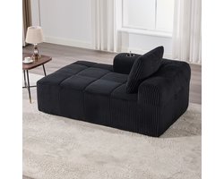 OKWISH Zitbank – 2-Zits Compacte Sofa Met Ribfluweel Bekleding – Met Zijvakken & Ingebouwde Bekerhouders – Hoogdicht Schuim Met Veerelementen – Stof – Zwart