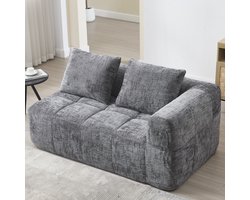 OKWISH Zitbank - 2-Zits Met Chaise-Lounge & Kussen - Gepolsterd Met Snelle Terugvering En Zijvakken - Comfortabel Voor Woonkamer Of Studio - Chenille - Grijs