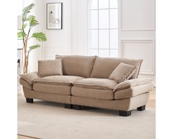 OKWISH Zitbank - 2-Zitsbank Met Ultradiepe Zit & 2 Kussens - Houten Frame & Kunststof Poten - Diepe Comfort Voor Woonkamer/Slaapkamer - Fluweel - Khaki