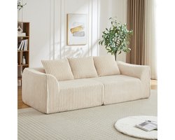 OKWISH Zitbank 235 Cm - Modulaire Loungezetel Met Extra Brede Zitting En Twee Kussens - Voor Woonkamer Of Appartement - Corduroy - Beige