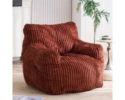 OKWISH Zitzak 100 x 94 x 70 Cm - Zacht Gepolsterd Met Memoryschuimvlokken - Voor Woonkamer En Slaapkamer - Cordstof - Baksteenrood