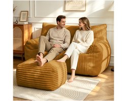 OKWISH Zitzak - 135 X 100 X 75 Cm Met Voetenbank En Rugleuning - Traagschuim Voor Binnengebruik - Voor Woonkamer Of Slaapkamer - Geel