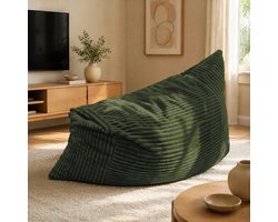 OKWISH Zitzak 180 x 125 cm - 3-In-1 Omvormbaar Tot Stoel, Bank En Ligbed - Zacht Ribfluweel - Voor Woonkamer Of Slaapkamer - Groen