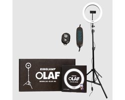 OLAF RREMIUM - Ringlamp - Ringlight - 10inch - Standaard/statief - 186cm - LED verlichting - Make-Up lamp - Selfielamp - Studiolamp - Influencer - Youtube - Instagram - Telefoon - Telefoonhouder- Fotografie -Afstandsbediening - TikToklamp - Vloglamp