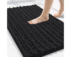 Olanly Badmat Antislip – Chenille Douchemat – Badmat Badkamer – Dik, zacht en absorberend – Zwart – 51X76cm