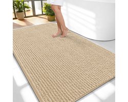 Olanly Badmat Antislip – Chenille Douchemat – Badmat Badkamer – Super Absorberend Deuropmat – Beige – 89X150cm