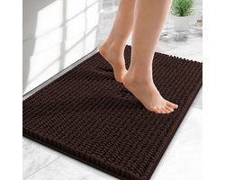 Olanly Badmat Antislip – Chenille Douchemat – Badmat Badkamer – Super Absorberend Deuropmat – Bruin – 51X76cm
