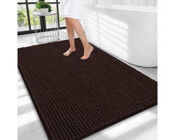 Olanly Badmat Antislip – Chenille Douchemat – Badmat Badkamer – Super Absorberend Deuropmat – Bruin – 82X102cm
