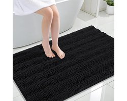 Olanly Badmat Antislip – Chenille Lang Douchemat – Rubberen Achterkant – Badmat Badkamer – Zwart – 82X122cm