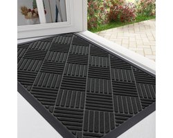 Olanly - Deurmat - Binnen- en buitengebruik natuurlijke rubberen deurmat - Anti-slip en vuilafstotend - 60x90 cm - Zwart