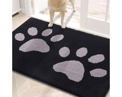 Olanly - Deurmat - Voor en achterdeurmat - Vuilafstotend en wasbaar - 51x76 cm - Zwart met grijze hondenpootafdruk