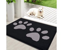 Olanly - Deurmat - Voor en achterdeurmat - Vuilafstotend en wasbaar - 60x90 cm - Zwart met grijze hondenpootafdruk