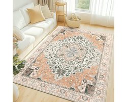 Olanly Woonkamerkleed - Zacht Bloemmotief Tapijt - Machinewasbaar Vintage Tapijt - 183x275 cm - Rechthoekig - Roze