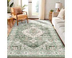 Olanly Woonkamerkleed - Zacht Fluwelen Vloerkleed Voor Naast Het Bed - Wasbaar Klein Vloerkleed - 153x214 cm - Rechthoekig - Groen