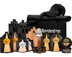 Old Amsterdam Fan - Cadeaupakket 17 delig - Food - Borrelplank Set - Kaas - Kaasschaaf - Chutney - Crème - Kaasplank - Kerstpakket - Luxe Kaaspakket - Geschenkset Mannen Vrouwen