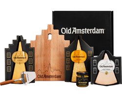 Old Amsterdam Party Package – Kaaspakket met 3 Kazen, Kaasplank, Kaasschaaf & Mosterd – Cadeau voor mannen - Borrelpakket