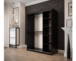 Old Style T1 Schuifdeurkast 150 cm – Kledingkast met Spiegelplank en Ruime Opbergruimte – Modern Design Zwart Matte / Oude Stijl