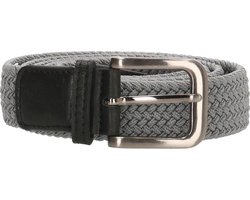 Old West Geweven Elastische Riem Stretch - Rekbaar Elastiek met echt Leer – Grijs - Lengte totaal 120 cm / Riemmaat 105