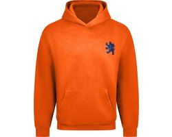 O.Leo - Oranje Hoodie heren & dames - Maat L - Oranje koningsdag kleding - Blauw geborduurde leeuw - Unisex pasvorm sweater