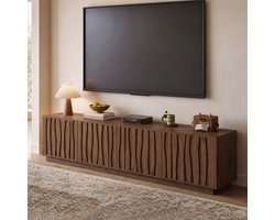 OleyLuckLive-TV Meubel-200 cm Walnoot-Geschikt voor 70+ inch TV-Met 4 Push-to-Open-deuren