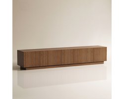 oleylucklive - TV-meubel - Lamellen deuren - Afneembare legplank - Grote opbergruimte - Nootkleur Lowboard geschikt voor TV vanaf 75 inch (220 cm)
