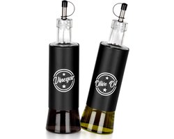 Olie en Azijn Flessen Glas Zwart 300 ml 2 stuks - Oliedispenser - Karaf
