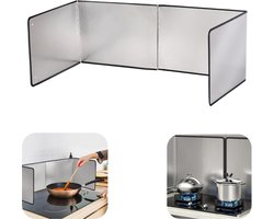 Olieafschermplaat - hitte isolatieplaat - spatscherm - metalen olieafschermplaat - opvouwbaar - groot oppervlak - anti-aanbak - keukenaccessoires - geschikt voor fornuis, keuken, olie vetvlekken (zilver, 76*30cm)