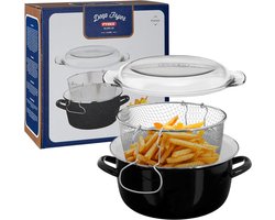 Oliebollen Pan - 5 Liter - 33 Cm - Met Glazen Deksel - Frituurpan - Inductie - Oliebollenpan op Gas - Metaal - Zwart