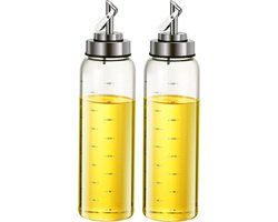 Oliefles, roestvrijstalen druppeltip en glazen fles met nauwkeurige verdeling, voor koken, grillen, BPA-vrij, stof- en lekvrij. Azijn- en oliedispenser (500ml-)