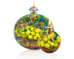 Olielamp met olie – Glazen Bol Ø13 cm – Kaars - Groen/Goud – Sfeerverlichting – Opruiming – Navulbaar